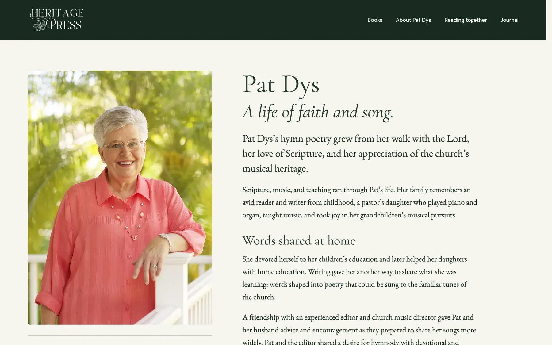 Heritage Press page about the author, Pat Dys.